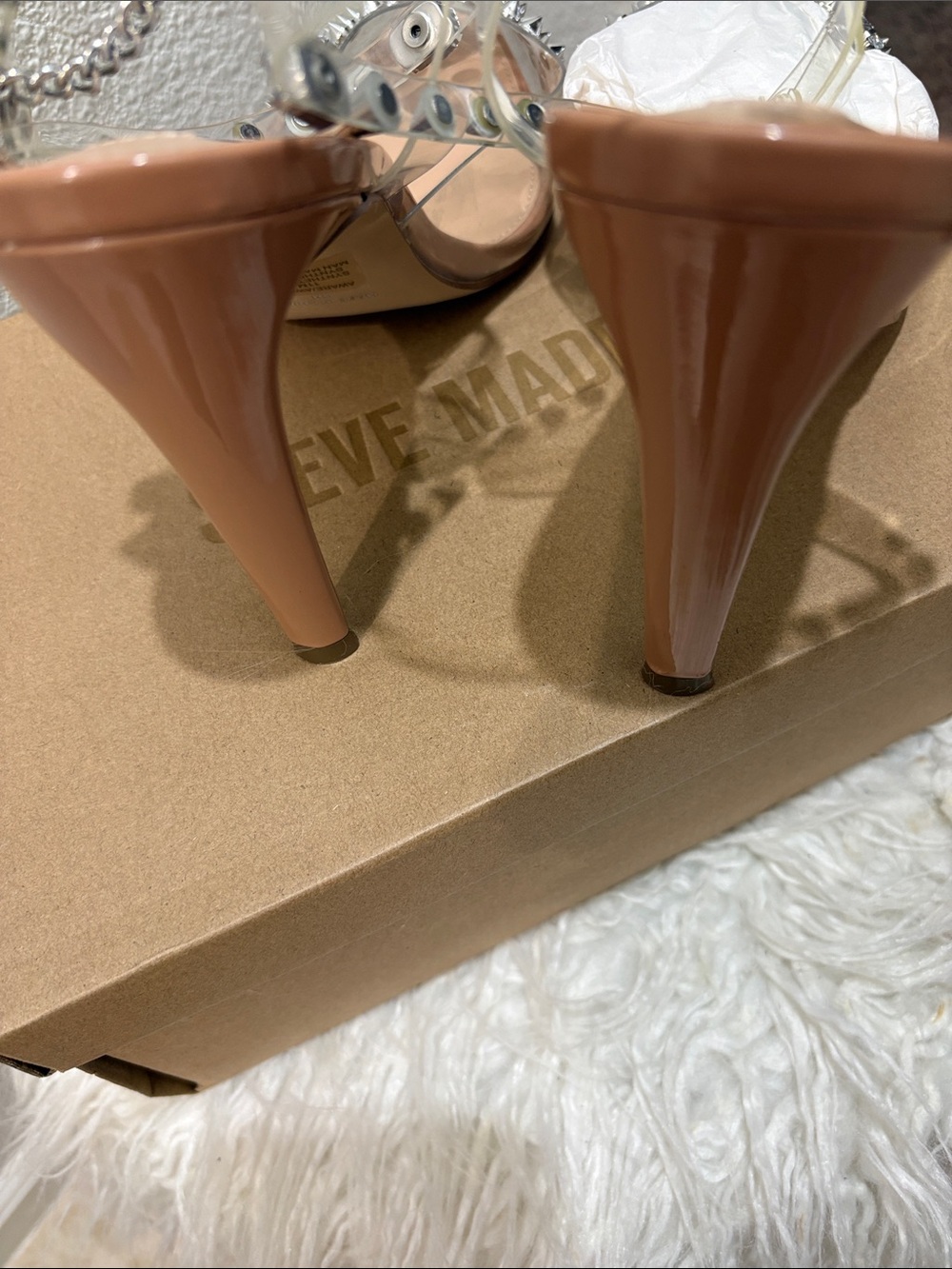 Steve Madden Nude Clear Crystal & Spike Embellished Pointed Stiletto Heels - Picture 4 of 6